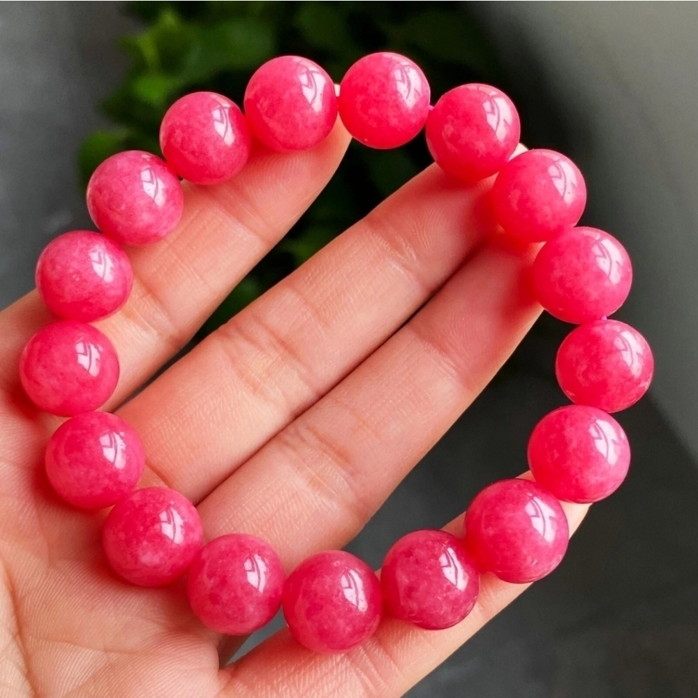 12mm Natural Rose Rhodochrosite Argentina Gemstone Beaded Beads Bracelet 6-1/2"